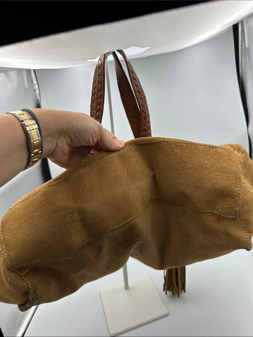 Massimo Dutti Large Suede  Bag with Woven Handles
